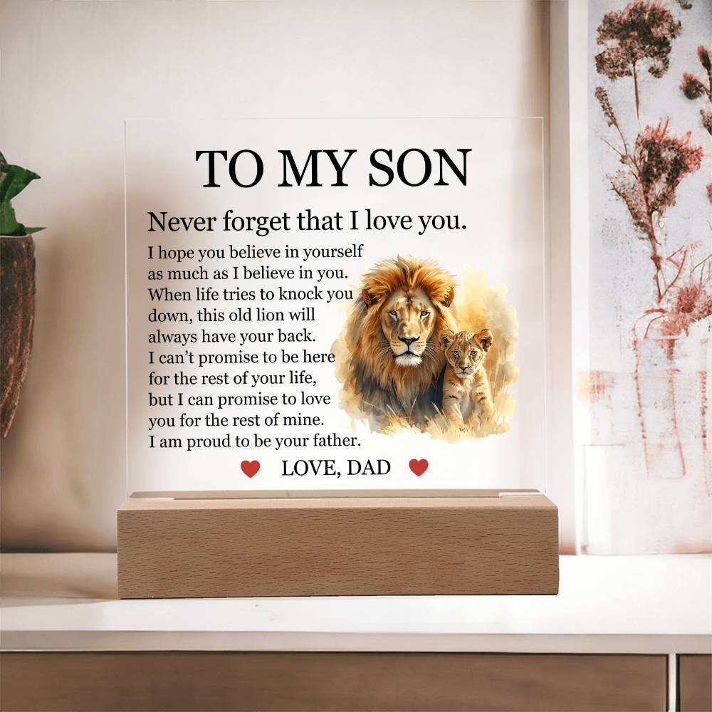 Acrylic Square Plaque - To My Son "Never Forget That I Love You"