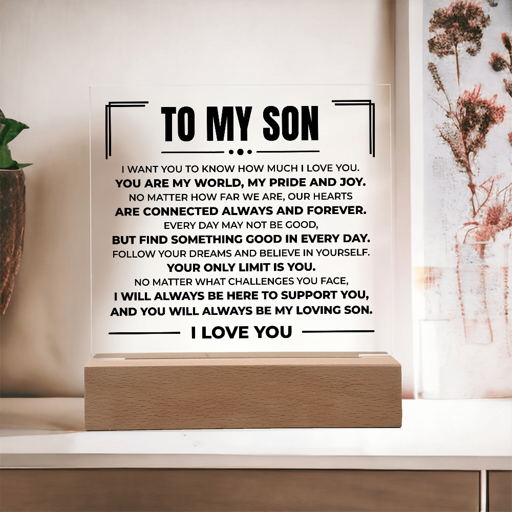 Acrylic Square Plaque - To My Son "You Are My World"