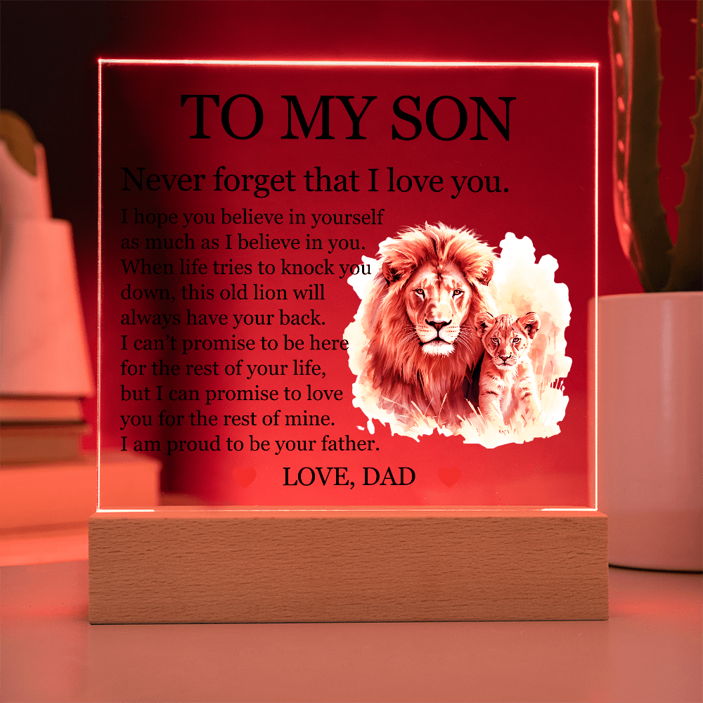 Acrylic Square Plaque - To My Son "Never Forget That I Love You"