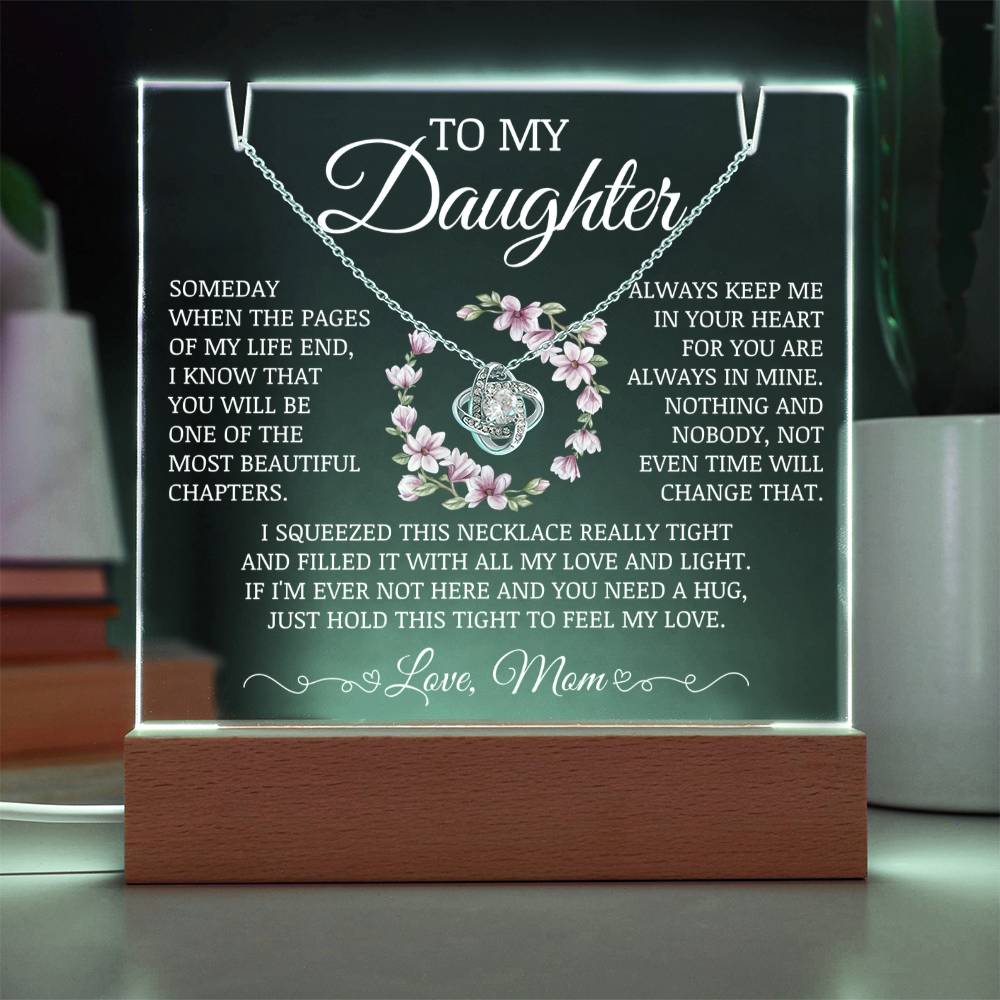 Daughter Keepsake "Always Keep Me In Your Heart" Acrylic Lamp with Love Knot Necklace