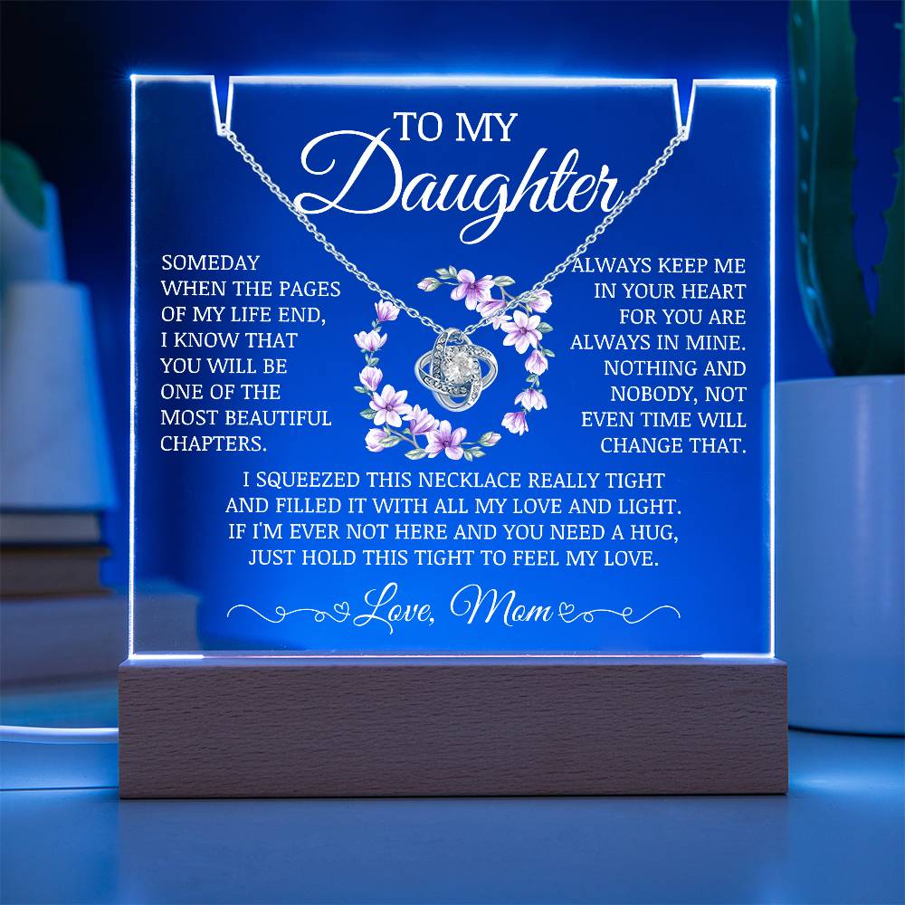 Daughter Keepsake "Always Keep Me In Your Heart" Acrylic Lamp with Love Knot Necklace