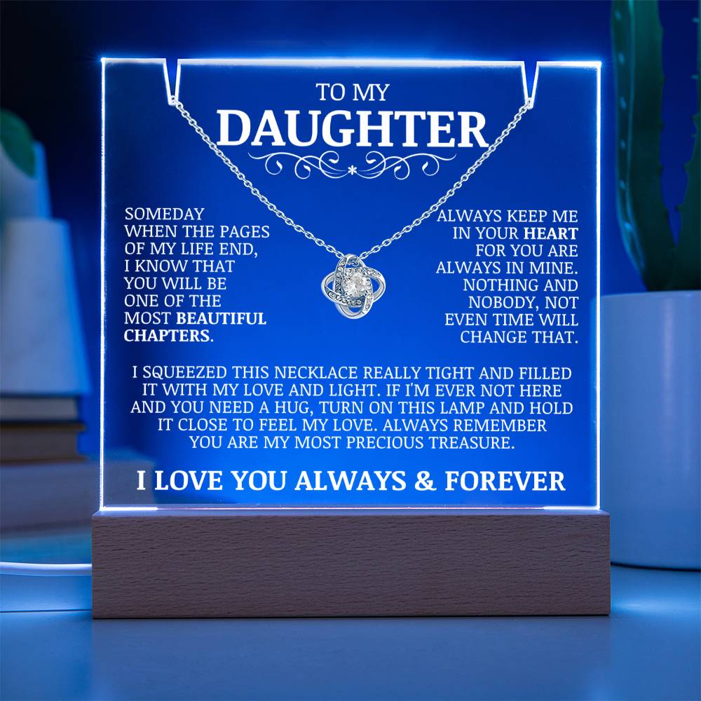 To My Daughter "Always Keep Me In Your Heart" Acrylic Lamp with Love Knot Necklace