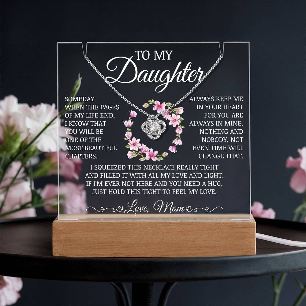Daughter Keepsake "Always Keep Me In Your Heart" Acrylic Lamp with Love Knot Necklace