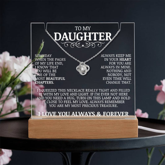 To My Daughter "Always Keep Me In Your Heart" Acrylic Lamp with Love Knot Necklace