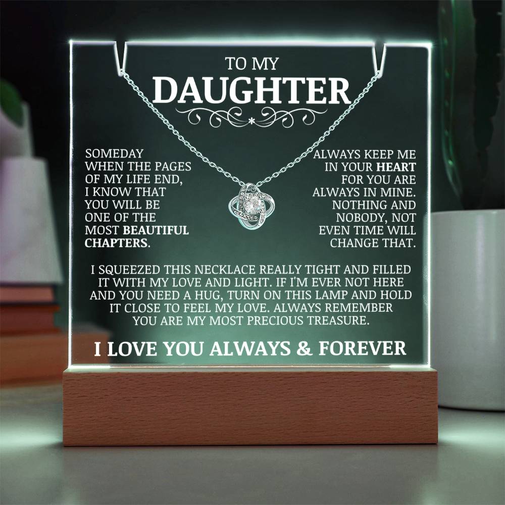 To My Daughter "Always Keep Me In Your Heart" Acrylic Lamp with Love Knot Necklace