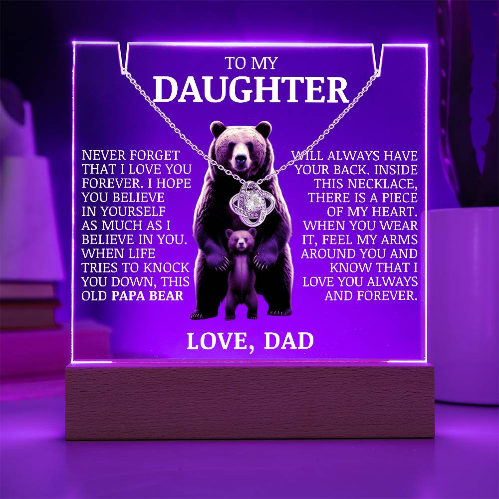 To My Daughter "Never Forget That I Love You" Love Knot Necklace on Acrylic Lamp