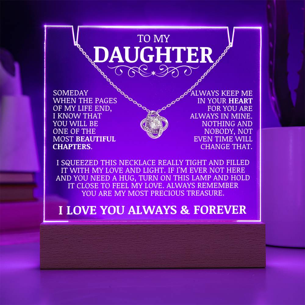 To My Daughter "Always Keep Me In Your Heart" Acrylic Lamp with Love Knot Necklace