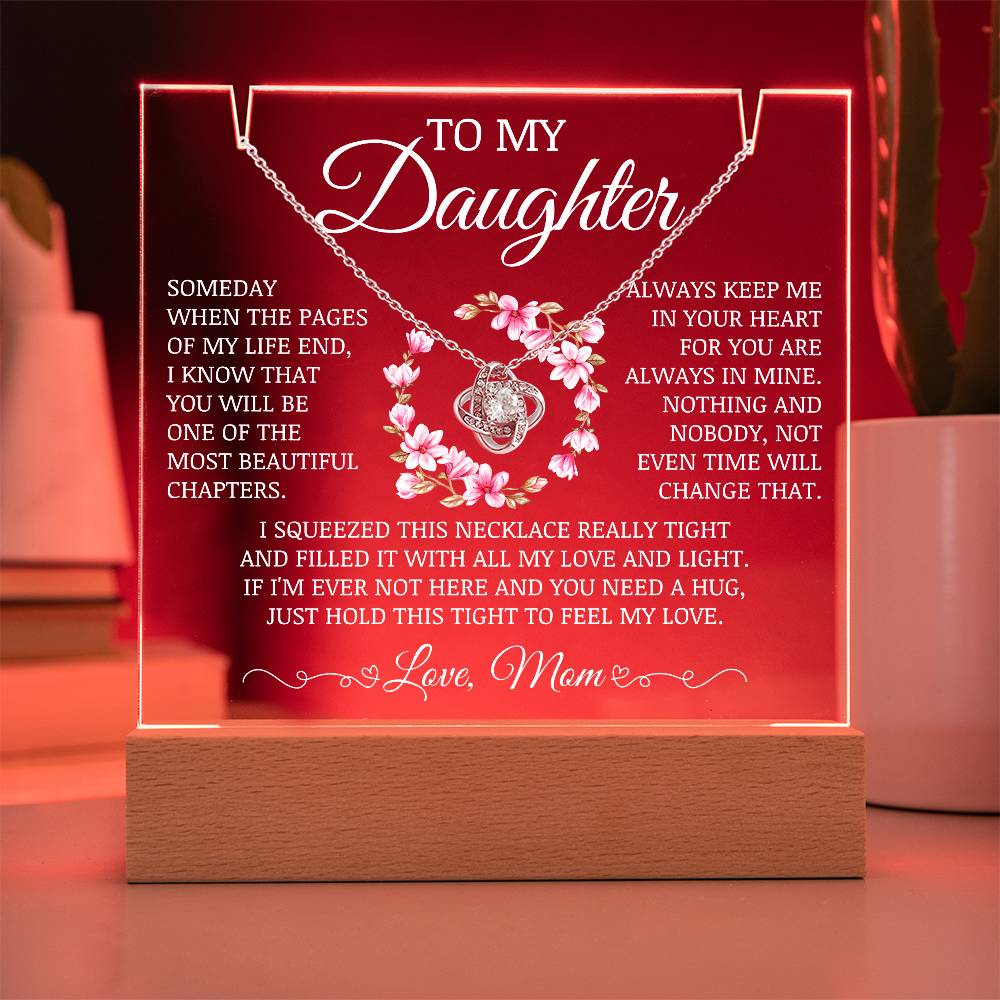 Daughter Keepsake "Always Keep Me In Your Heart" Acrylic Lamp with Love Knot Necklace