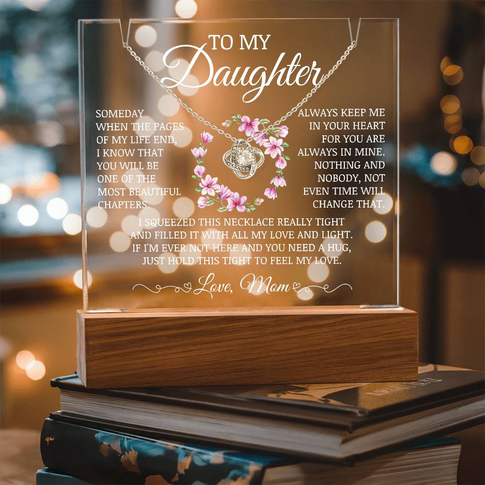 Daughter Keepsake "Always Keep Me In Your Heart" Acrylic Lamp with Love Knot Necklace