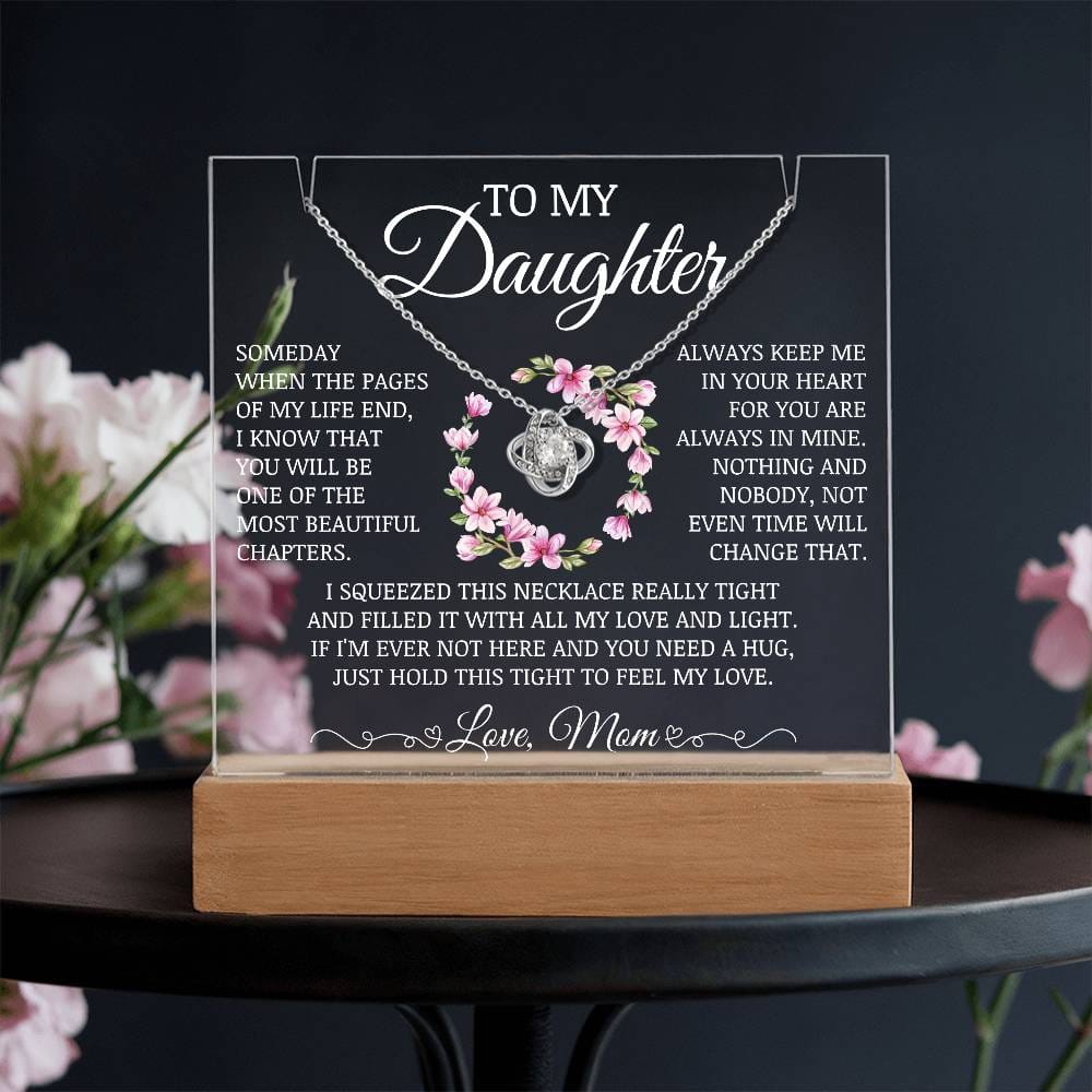 Daughter Keepsake "Always Keep Me In Your Heart" Acrylic Lamp with Love Knot Necklace
