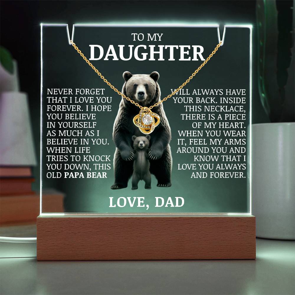 To My Daughter "Never Forget That I Love You" Love Knot Necklace on Acrylic Lamp
