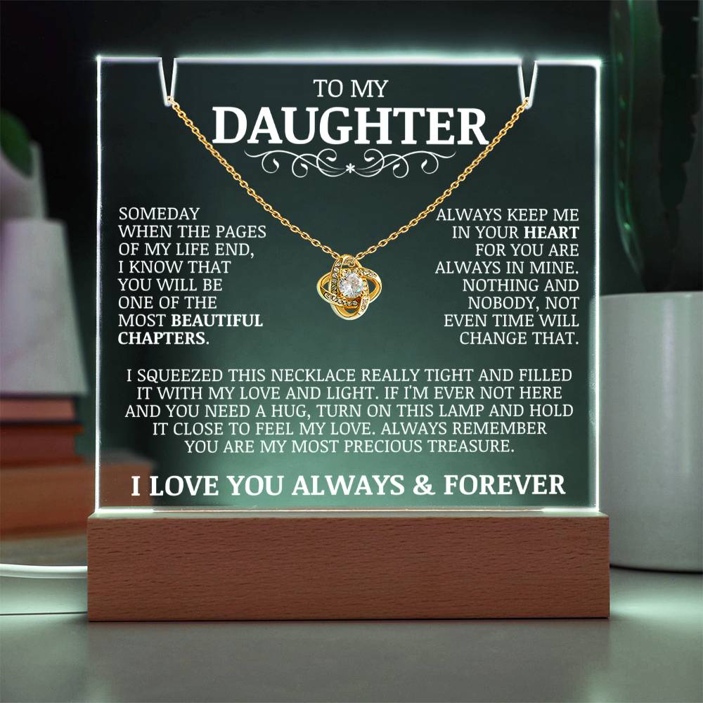 To My Daughter "Always Keep Me In Your Heart" Acrylic Lamp with Love Knot Necklace