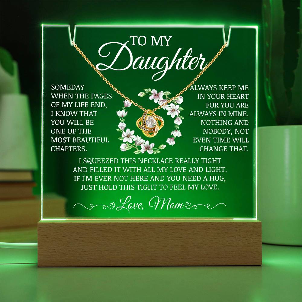 Daughter Keepsake "Always Keep Me In Your Heart" Acrylic Lamp with Love Knot Necklace