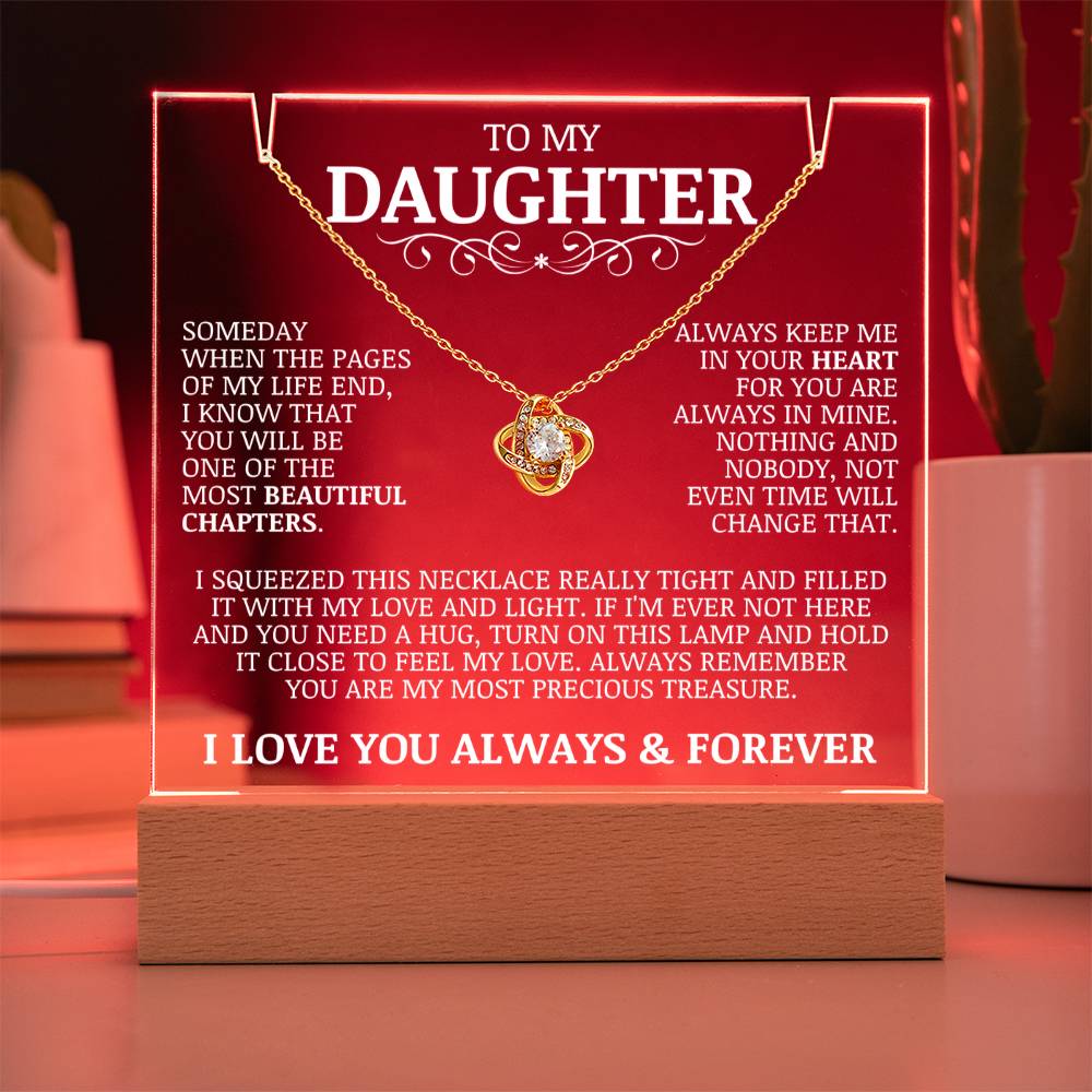 To My Daughter "Always Keep Me In Your Heart" Acrylic Lamp with Love Knot Necklace