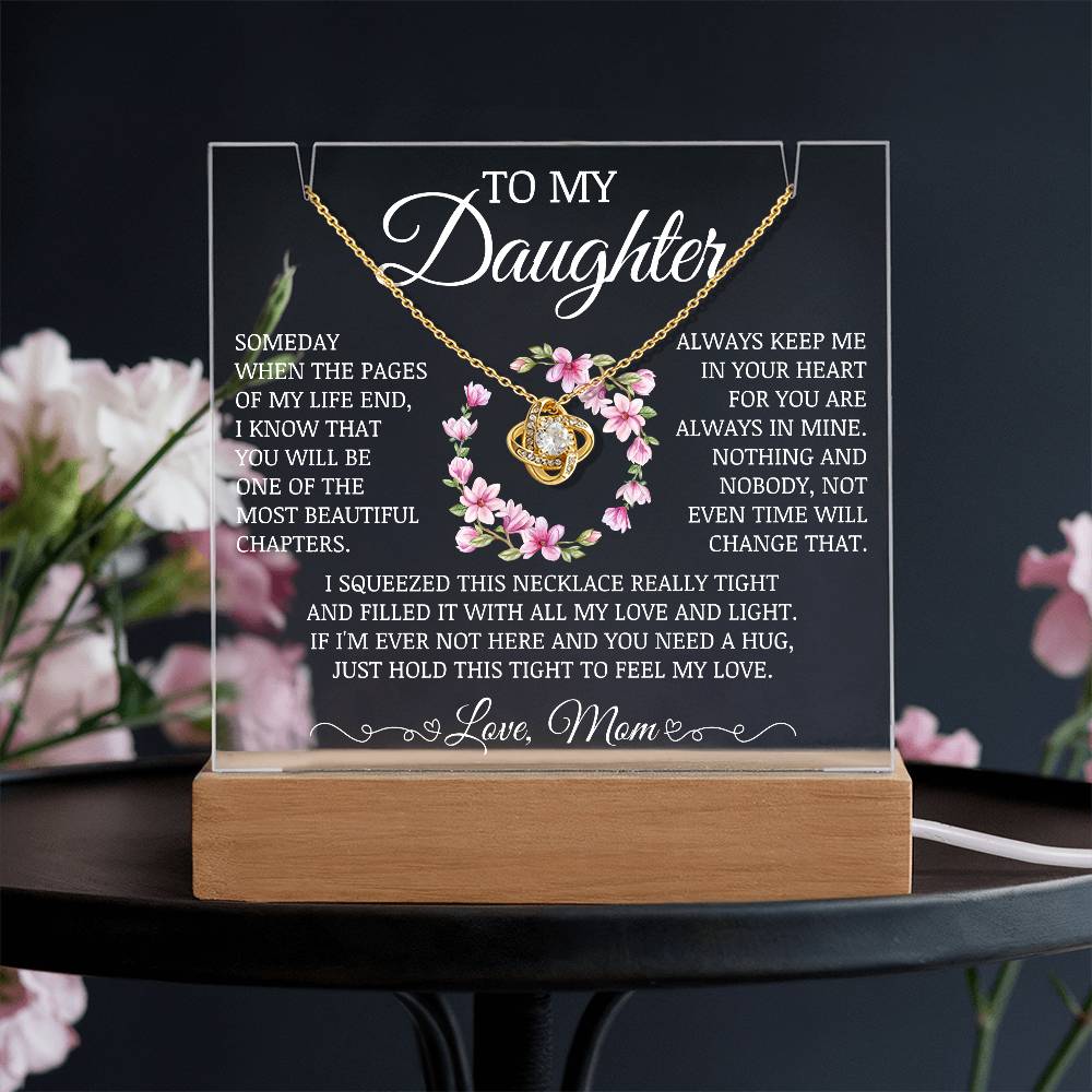 Daughter Keepsake "Always Keep Me In Your Heart" Acrylic Lamp with Love Knot Necklace
