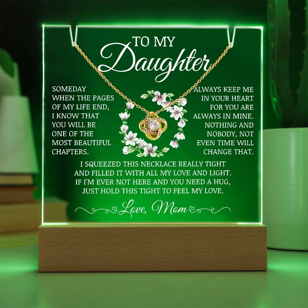 Daughter Keepsake "Always Keep Me In Your Heart" Acrylic Lamp with Love Knot Necklace