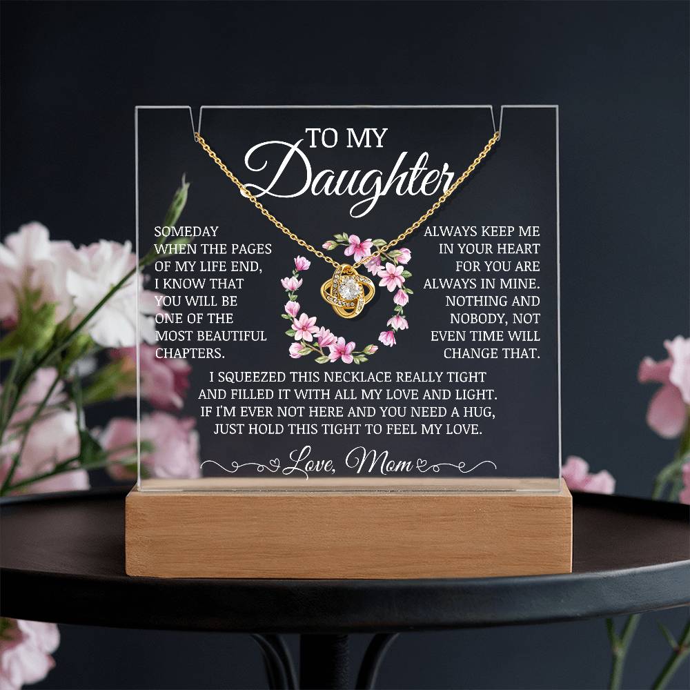 Daughter Keepsake "Always Keep Me In Your Heart" Acrylic Lamp with Love Knot Necklace