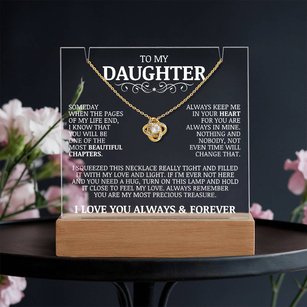 To My Daughter "Always Keep Me In Your Heart" Acrylic Lamp with Love Knot Necklace