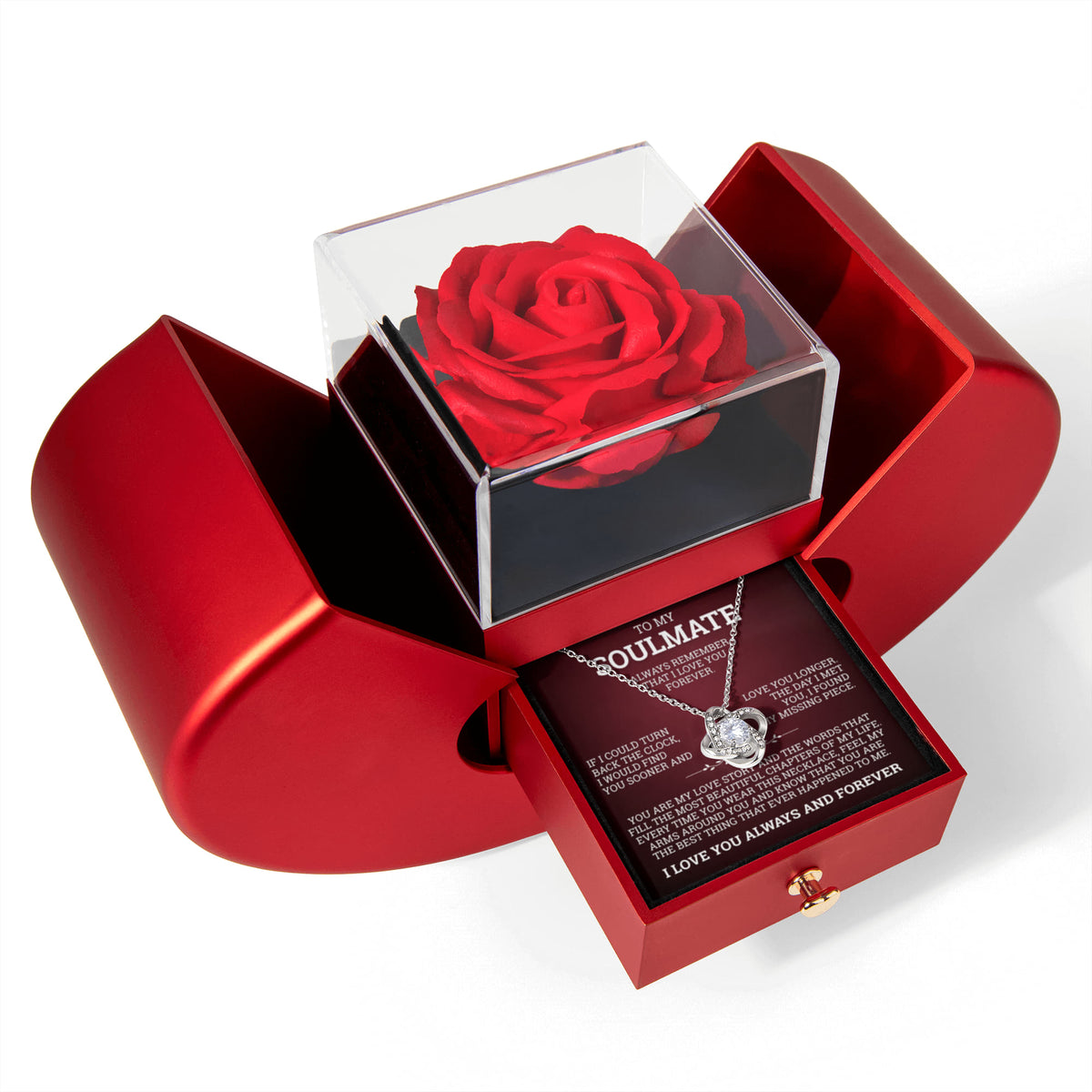 Love Knot Necklace with Red Heart Rose Box - To My Soulmate "The Day I Met You, I Found My Missing Piece"
