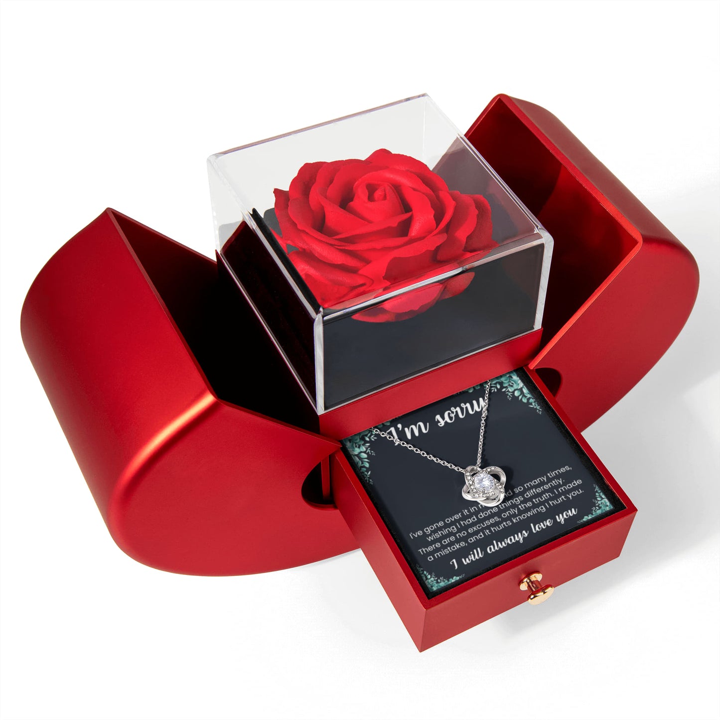 Love Knot Necklace with Red Heart Rose Box - I'm Sorry