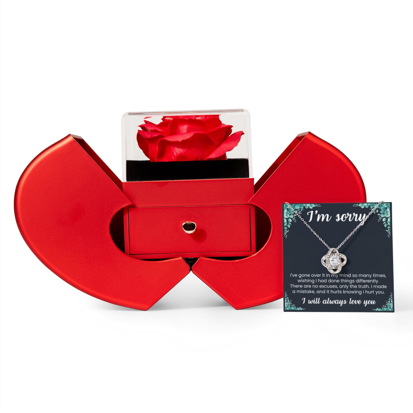 Love Knot Necklace with Red Heart Rose Box - I'm Sorry