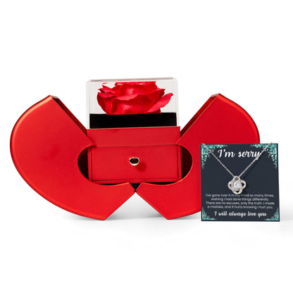 Love Knot Necklace with Red Heart Rose Box - I'm Sorry