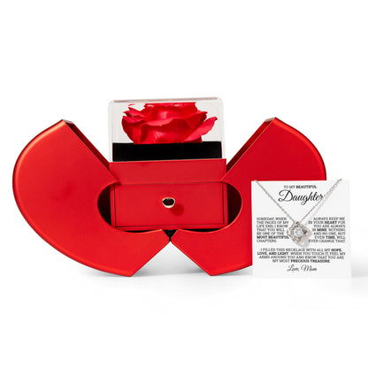 Love Knot Necklace with Red Heart Rose Box - To My Beautiful Daughter "You Are My Most Precious Treasure"