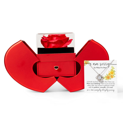 Love Knot Necklace with Red Heart Rose Box - I'm Sorry for What I've Done