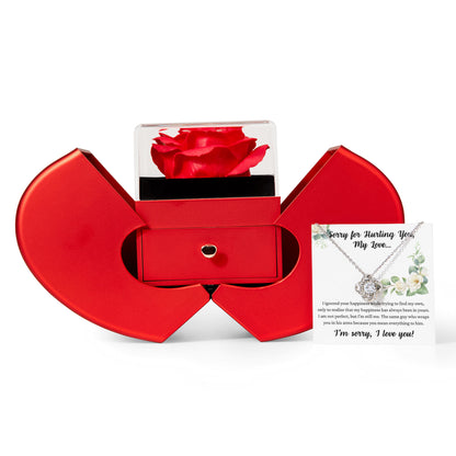 Love Knot Necklace with Red Heart Rose Box - Sorry For Hurting You, My Love