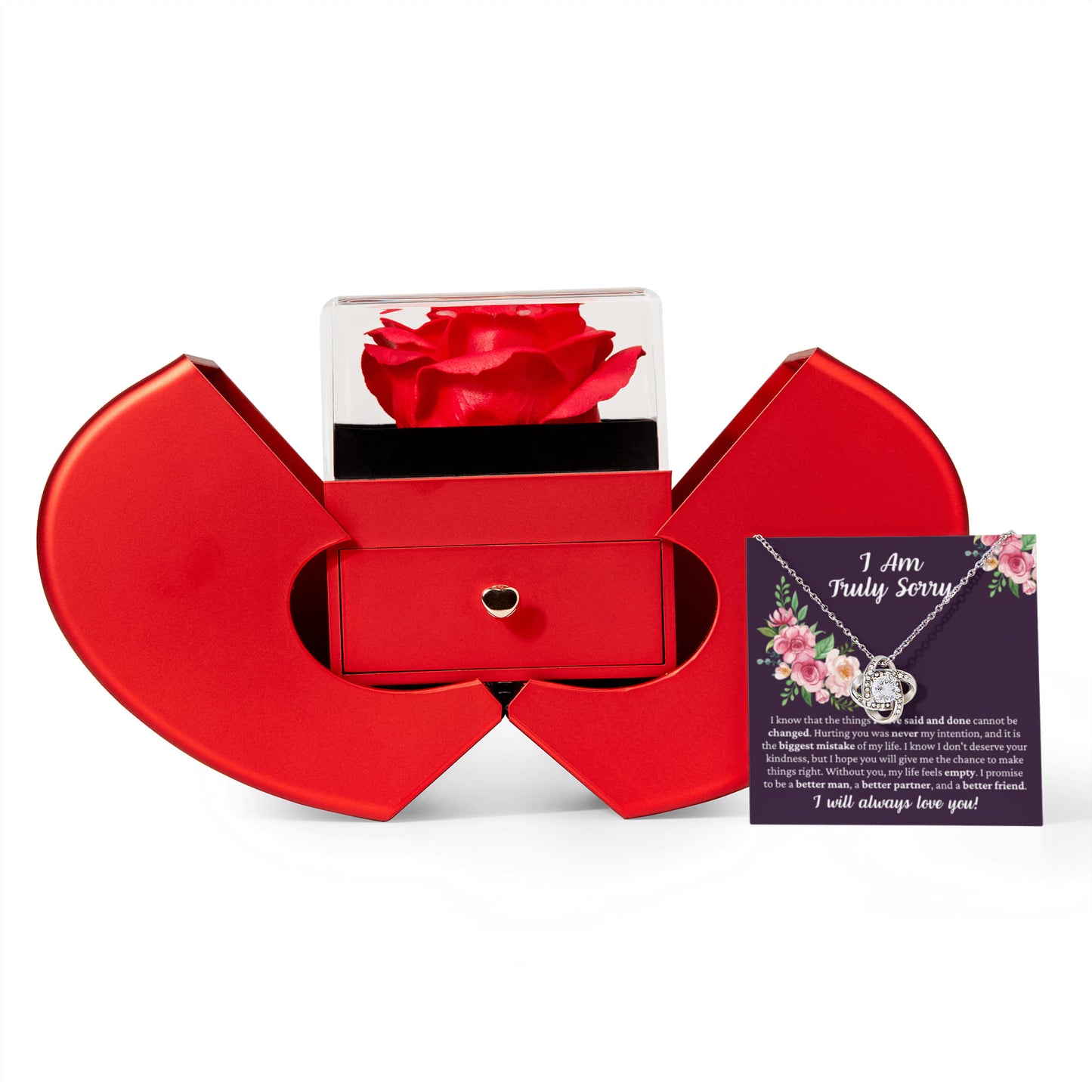 Love Knot Necklace with Red Heart Rose Box - I Am Truly Sorry