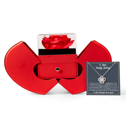 Love Knot Necklace with Red Heart Rose Box - "I Am Truly Sorry"