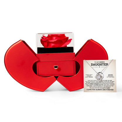 Love Knot Necklace w/ Red Heart Rose - To My  Bonus Daughter "Destiny Brought Us Together"