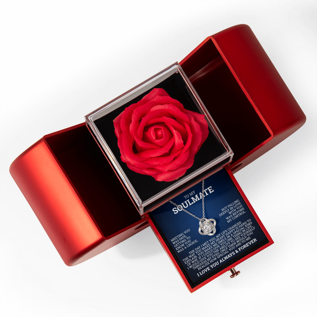 Love Knot Necklace with Red Heart Rose Box - To My Soulmate "The Day I Met You, My Life Changed"