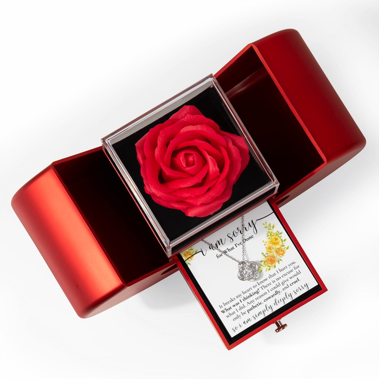 Love Knot Necklace with Red Heart Rose Box - I'm Sorry for What I've Done