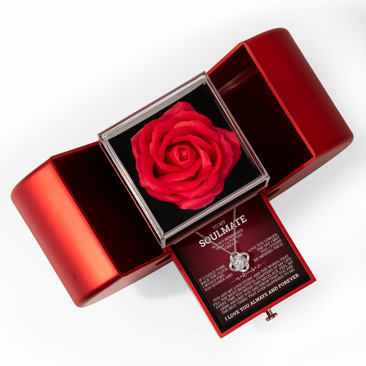 Love Knot Necklace with Red Heart Rose Box - To My Soulmate "The Day I Met You, I Found My Missing Piece"