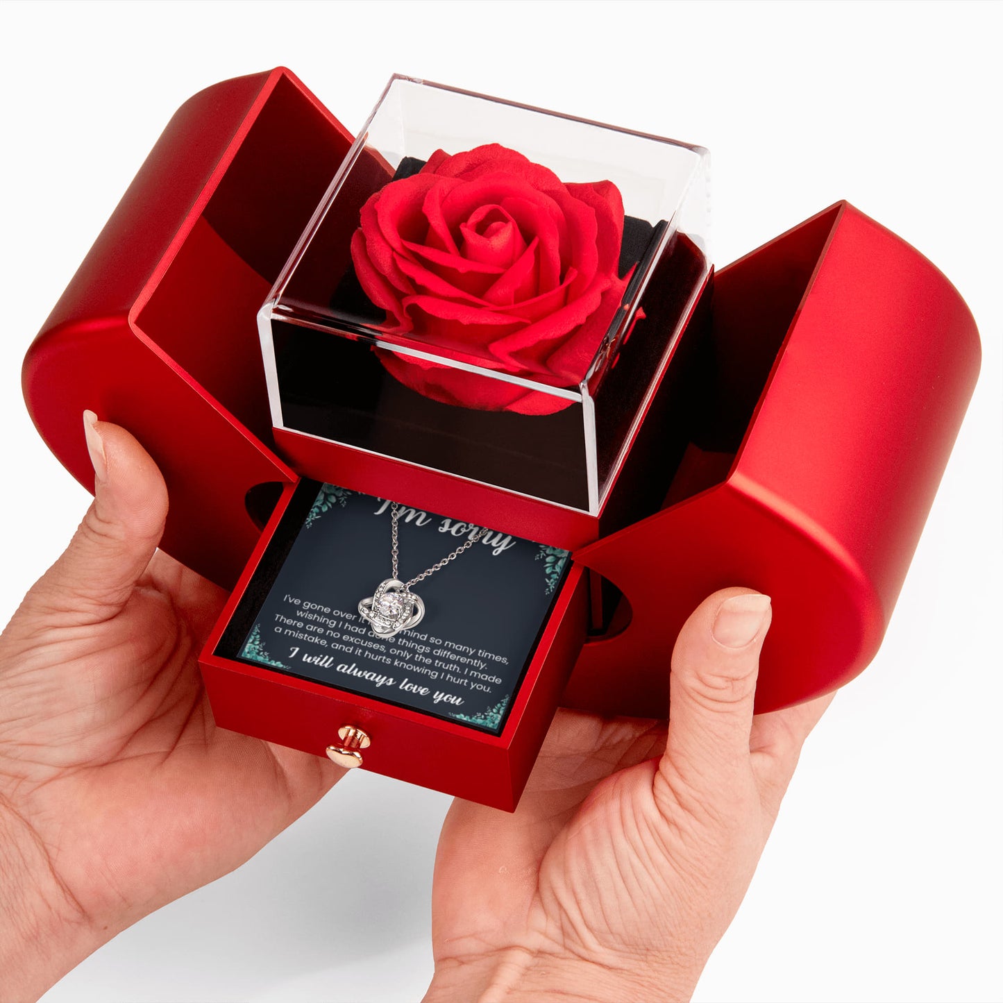 Love Knot Necklace with Red Heart Rose Box - I'm Sorry