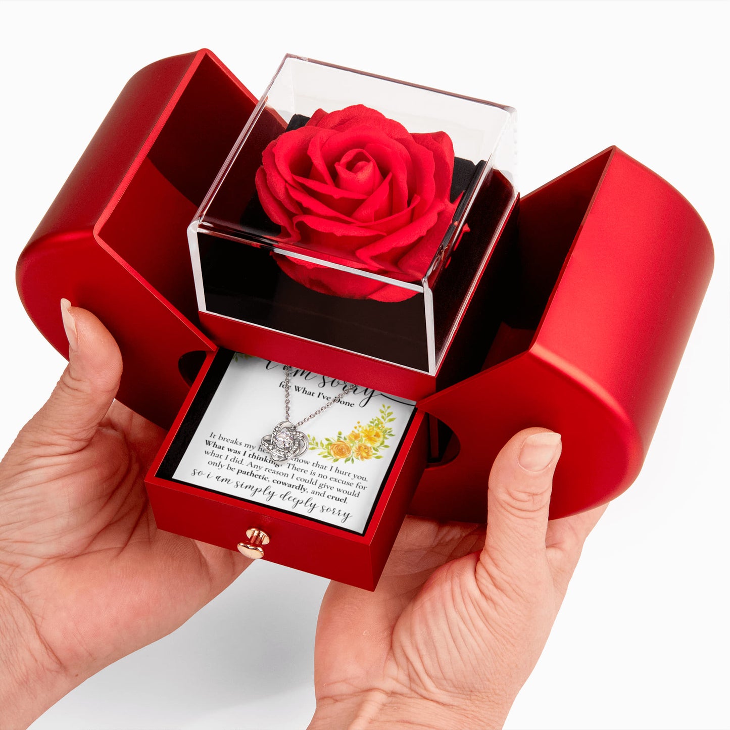 Love Knot Necklace with Red Heart Rose Box - I'm Sorry for What I've Done