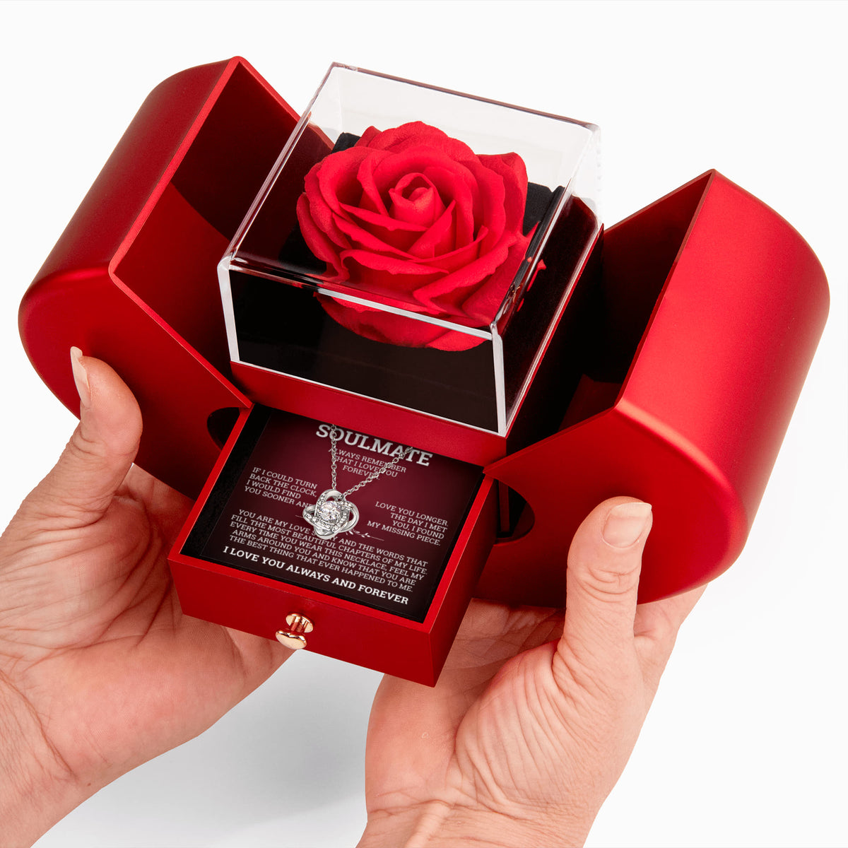 Love Knot Necklace with Red Heart Rose Box - To My Soulmate "The Day I Met You, I Found My Missing Piece"