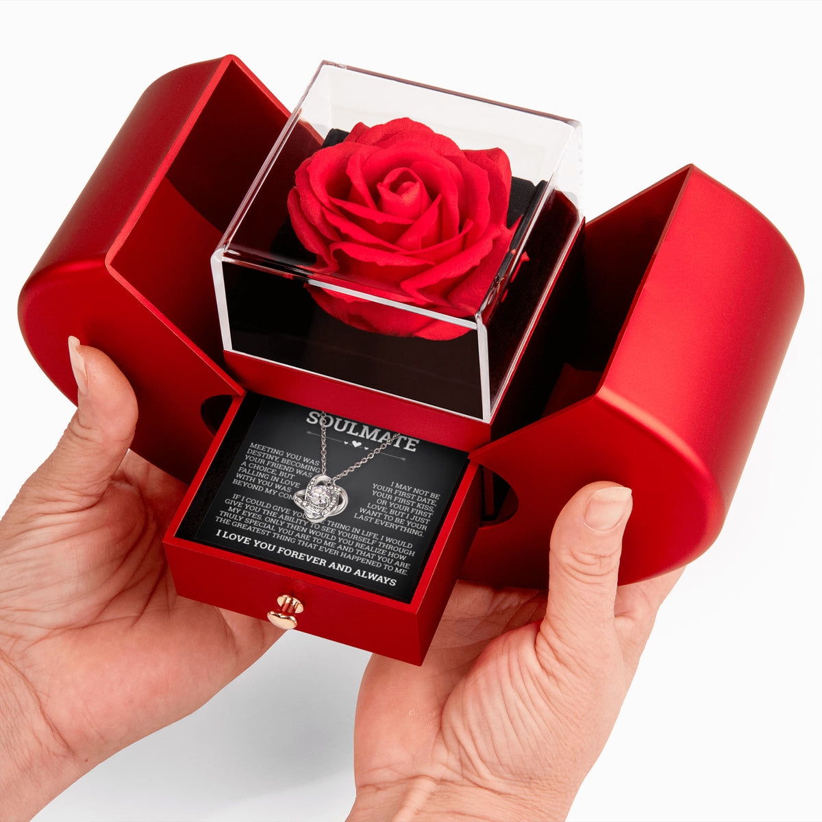 Love Knot Necklace w/ Red Heart Rose - To My Beautiful Soulmate "Falling In love With You Was Beyond My Control"