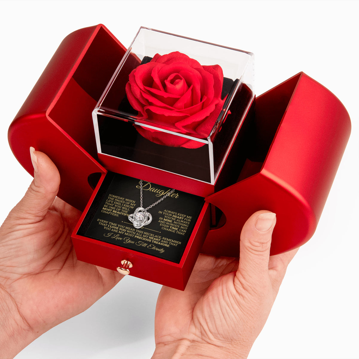 Love Knot Necklace with Red Heart Rose Box - To My Beautiful Daughter "My Most Precious Treasure"