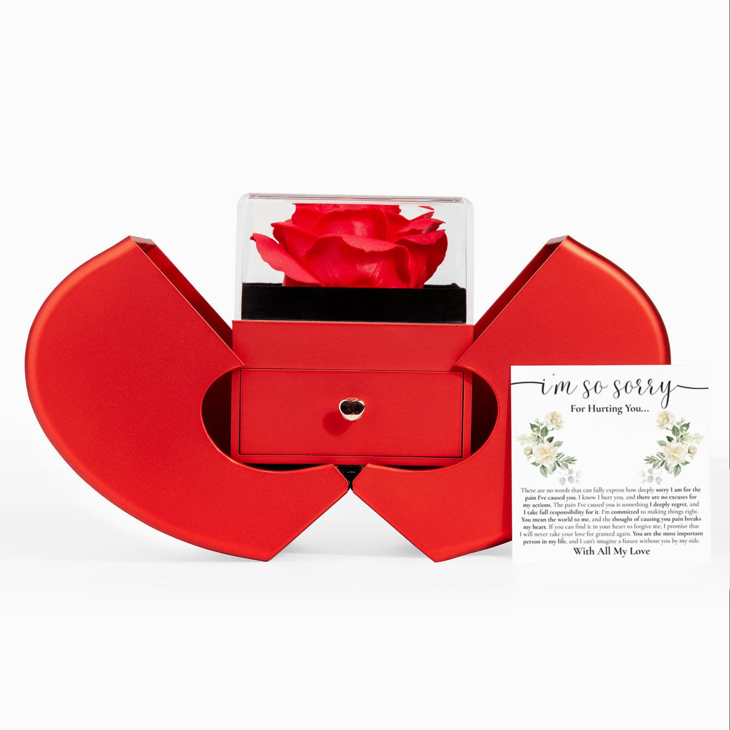 Love Knot Necklace with Red Heart Rose Box - "I'm Sorry For Hurting You"