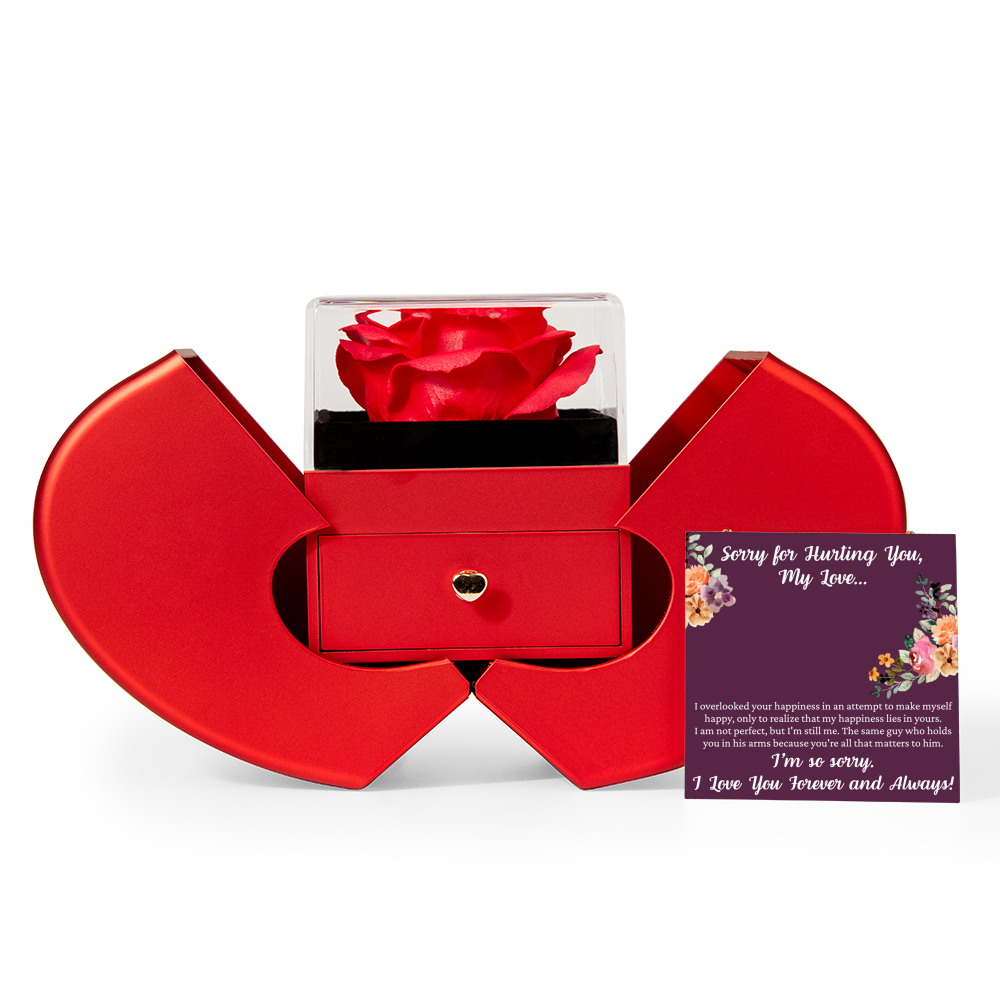 Love Knot Necklace with Red Heart Rose Box - "Sorry for Hurting You My Love..."