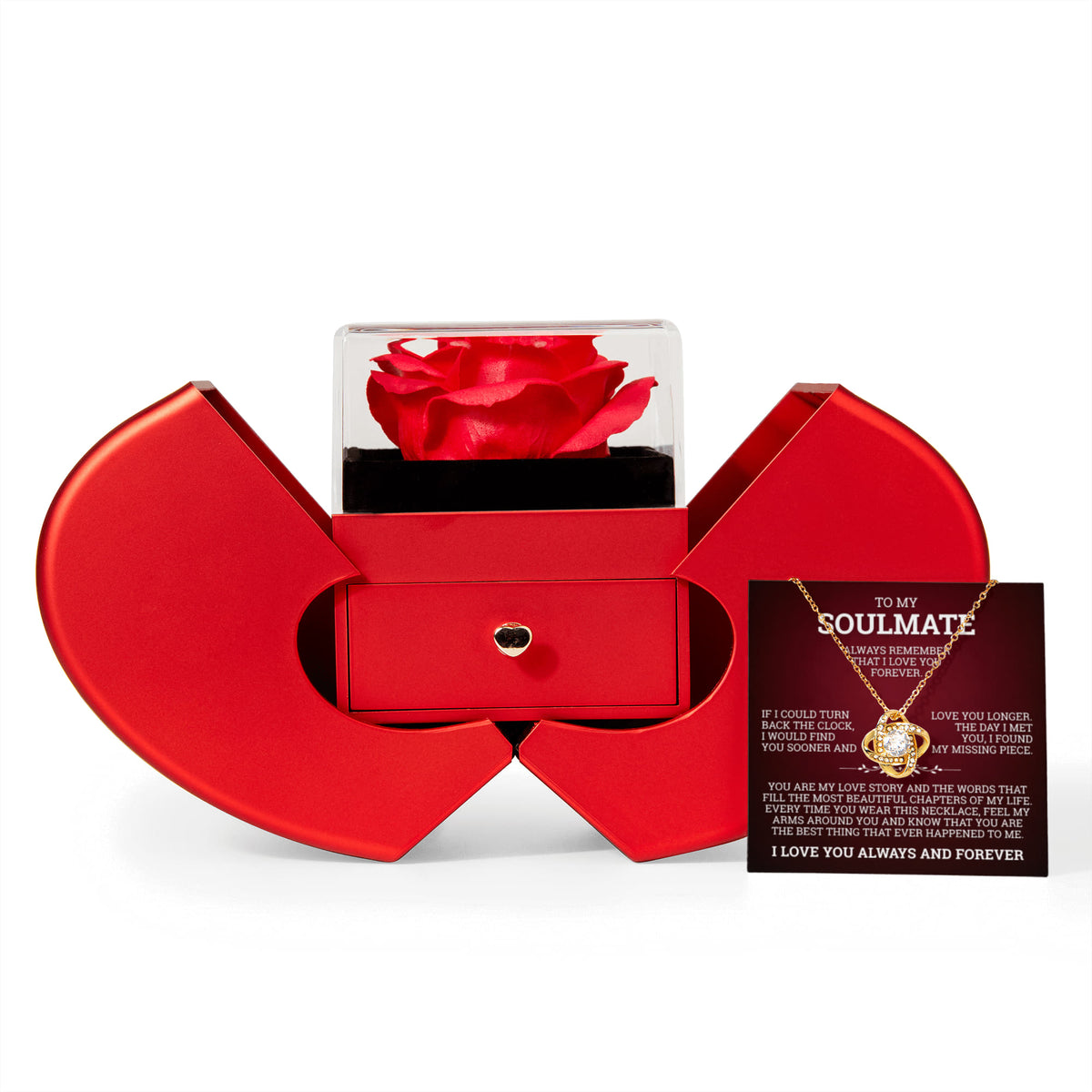 Love Knot Necklace with Red Heart Rose Box - To My Soulmate "The Day I Met You, I Found My Missing Piece"