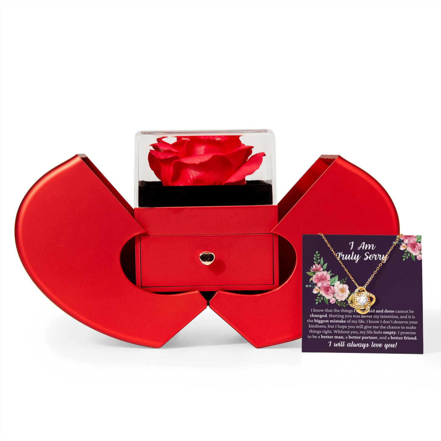 Love Knot Necklace with Red Heart Rose Box - I Am Truly Sorry
