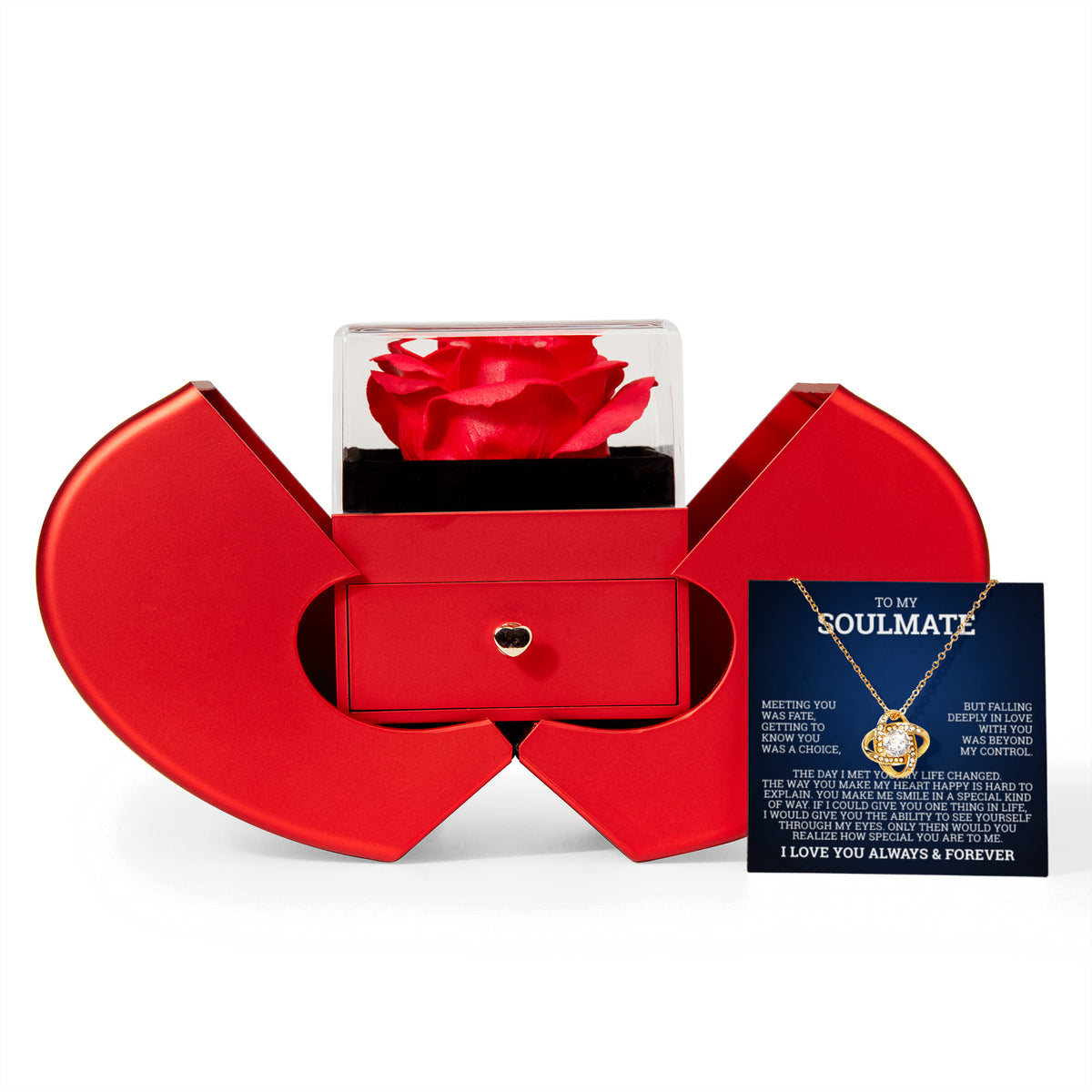 Love Knot Necklace with Red Heart Rose Box - To My Soulmate "The Day I Met You, My Life Changed"