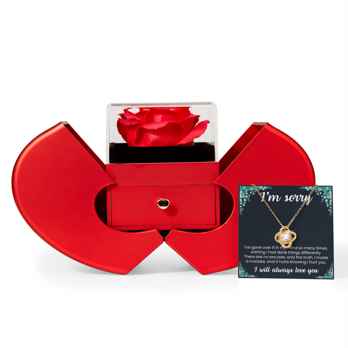 Love Knot Necklace with Red Heart Rose Box - I'm Sorry