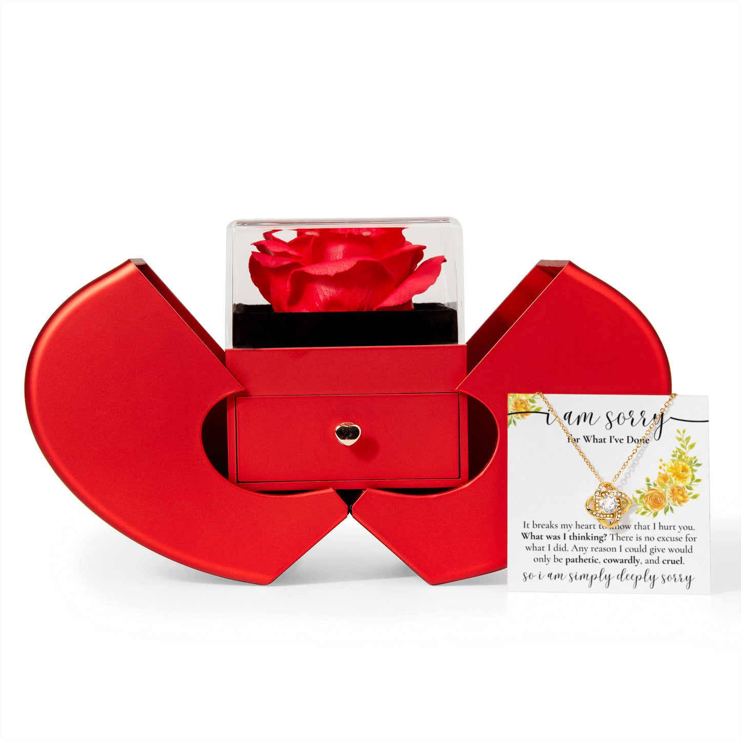 Love Knot Necklace with Red Heart Rose Box - I'm Sorry for What I've Done