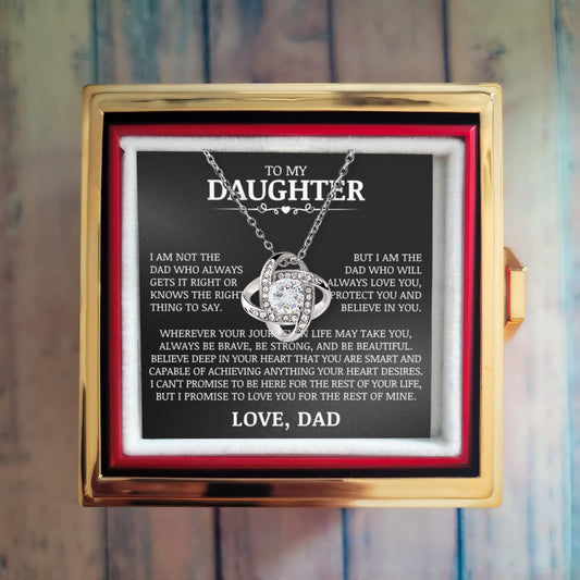 To My Daughter "Love You, Protect You and Believe In You" Love Knot Necklace with Preserved Red Rose