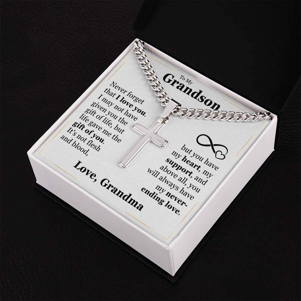 Cross Cuban Link Chain - To My Grandson "Never Forget That I Love You"