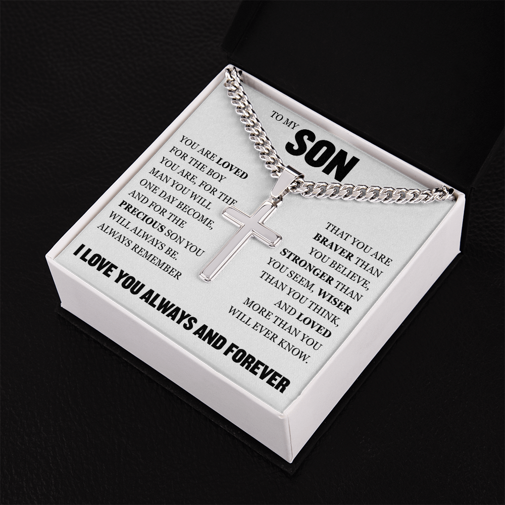 Cross Cuban Link Chain - To My Son "You Are Loved"